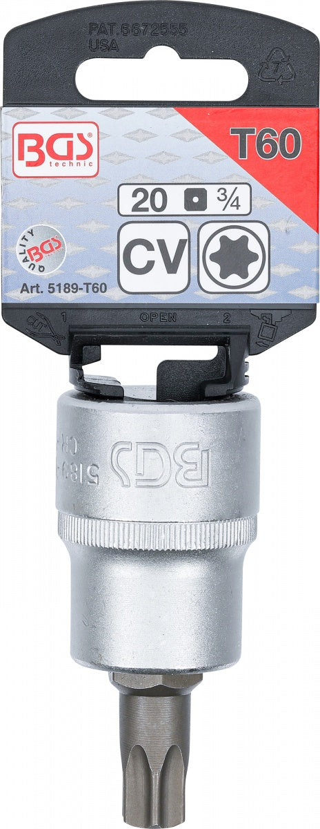 Antgalis įpresuotas į galvutę | 20 mm (3/4") | T-Star (Torx) T60 (5189-T60)
