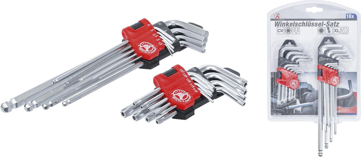 L-образных ключей набор | длинные | Torx T10 - T50 / шестигранник 1,5 - 10 mm | 18 шт.