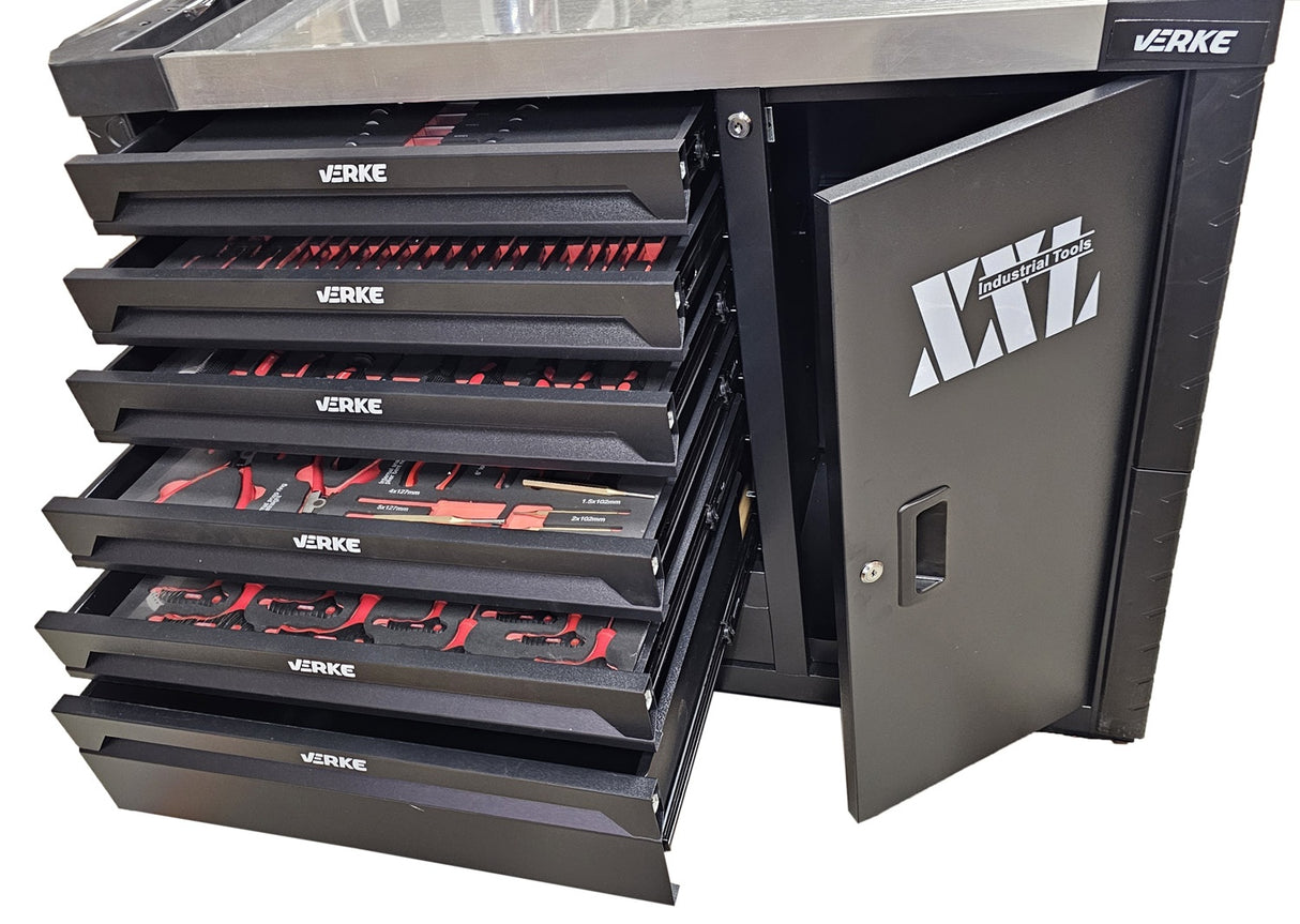 Įrankių spintelė ant ratukų XXL | metalinis starviršis | su įrankiais | 7 stalčiai / 1 durelės (H7008)