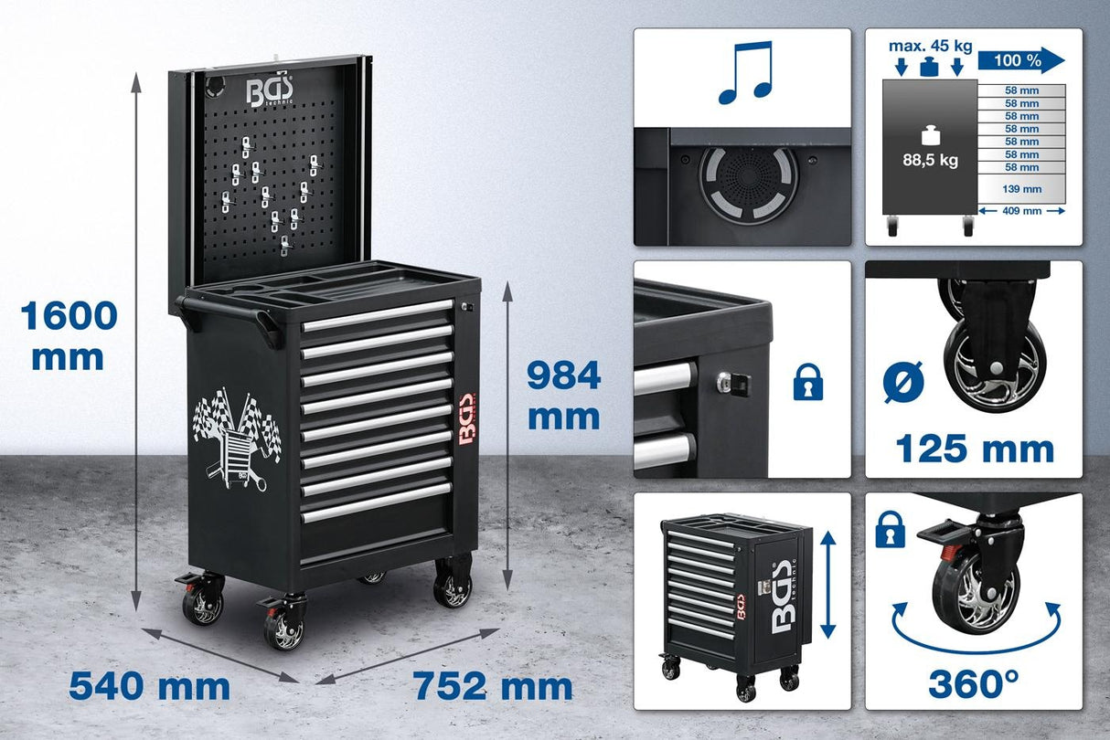 Įrankių spintelė | bluetooth | USB | antena | LED | 8 stalčiai | tuščia (4108)