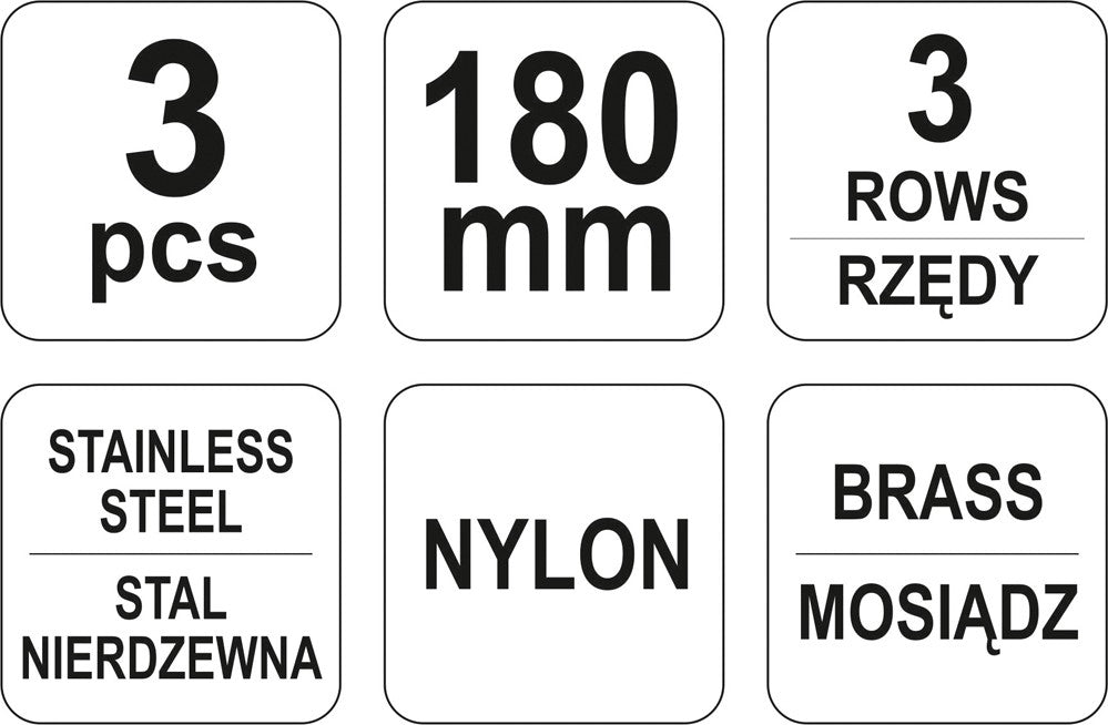 Plieninių šepetėlių rinkinys su plastikinėm rankenom | 3 vnt. (YT-6351)