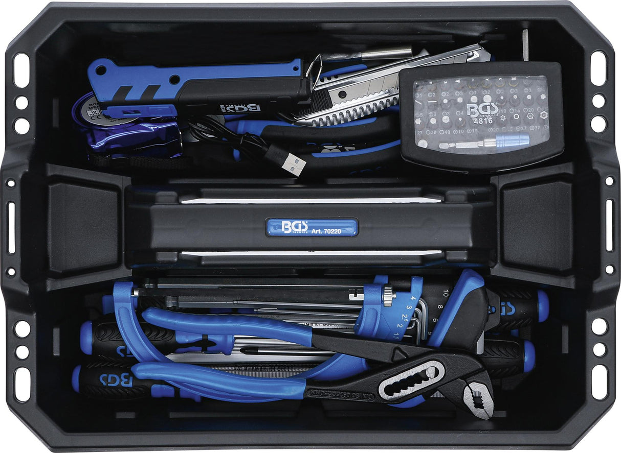 Įrankių nešiojimo dėklas | sustiprintas plastikas | įsk. įrankių asortimentas | 66 vnt. (70224)