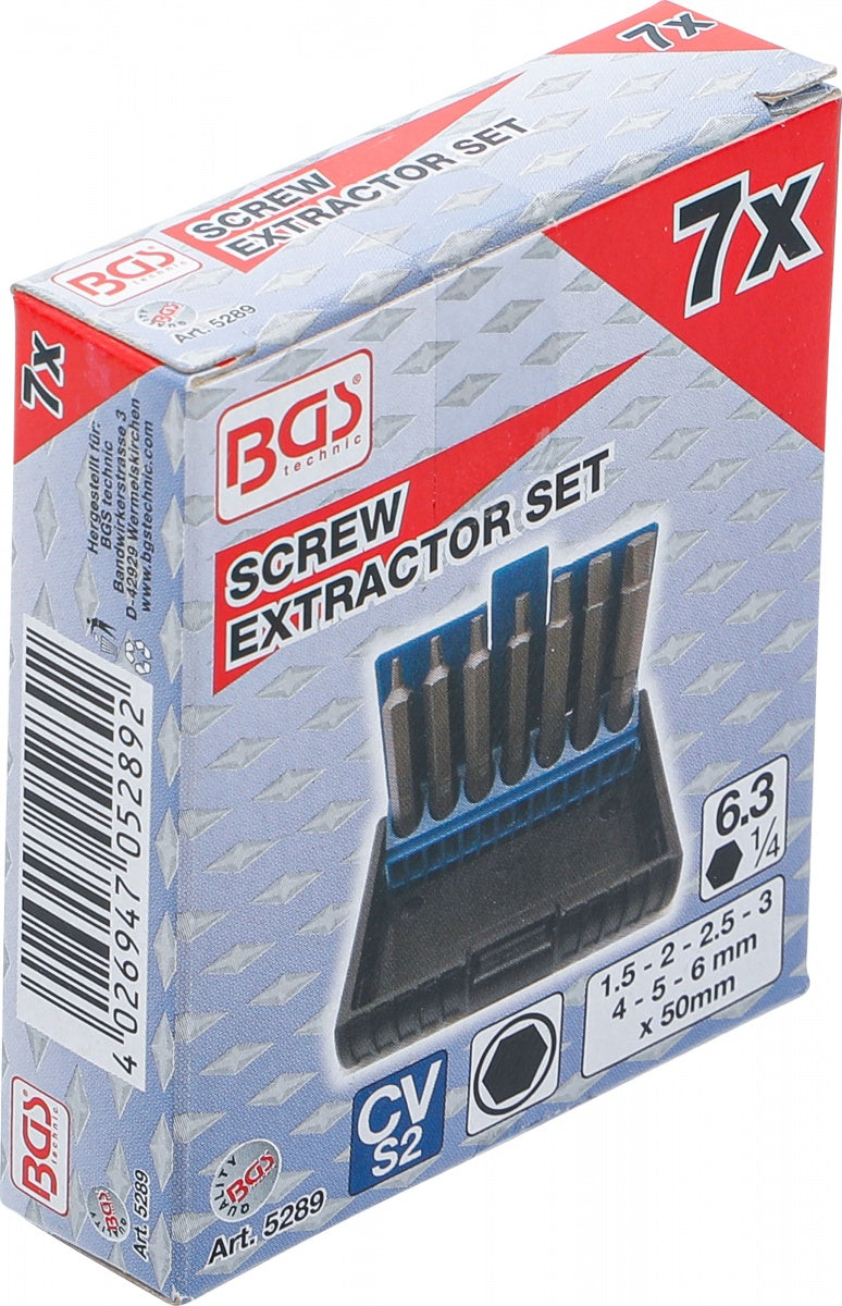 Sraigtiniai ištraukikliai | pažeistam vidiniam šešiakampiui 1,5 - 6 mm | 7 vnt. (5289)