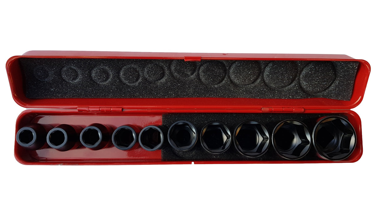 Smūginių galvučių rinkinys, šešiakampės | 12,5 mm (1/2") | 9 - 27 mm | 10 vnt. (SK1209)