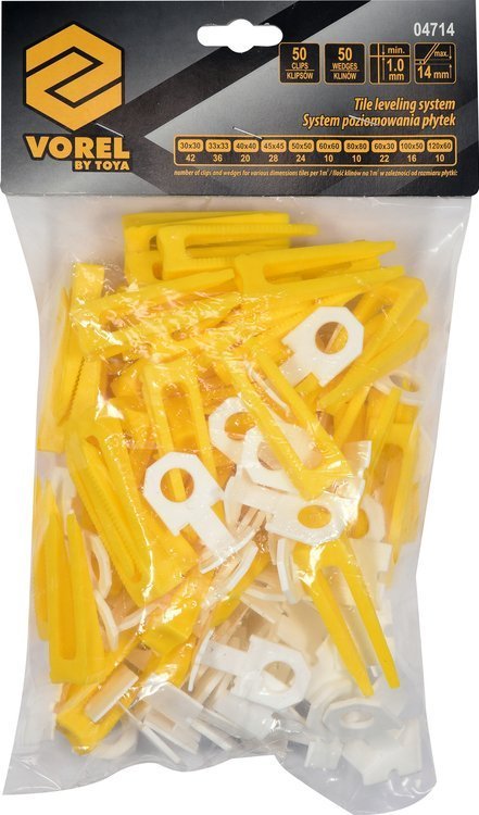 Plytelių išlyginimo sistema | 1 mm / 50 pleištų ir 50 spaustukų rinkinys (04714)