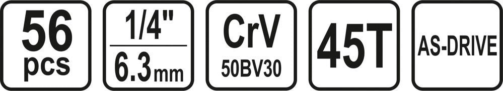 Galvučių su terkšle rinkinys | 6.3 mm (1/4") | 56 vnt. (58643)