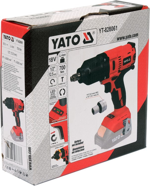 Akumuliatorinis smūginis veržliaraktis | 12,5 mm (1/2") | 700 Nm | be baterijos (YT-828061)
