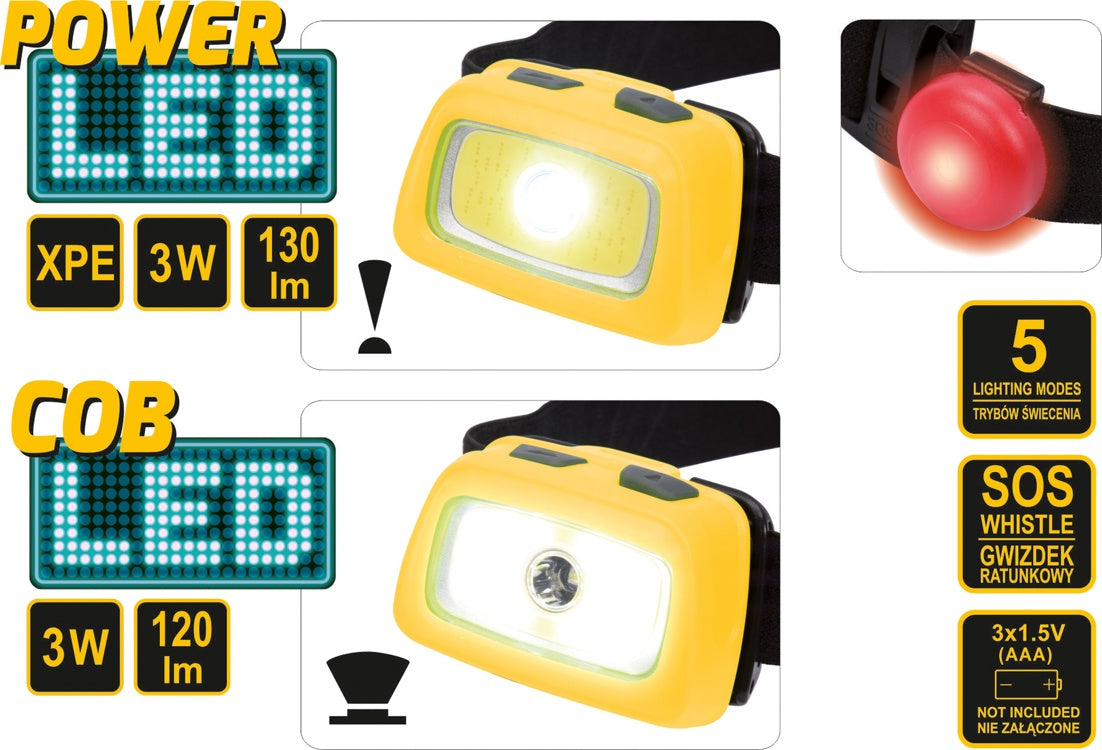 Prožektorius dedamas ant galvos XPE CREE 3W + COB LED 3W (88678)