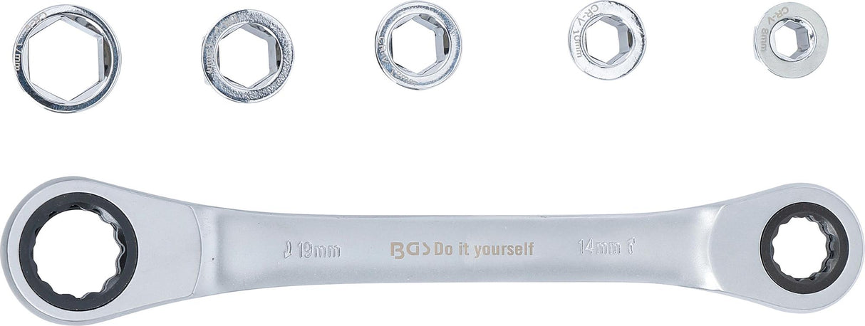 Dvipusis terkšlinis veržliaraktis su adapterių rinkiniu | 8 - 19 mm | 6 vnt. (71016)