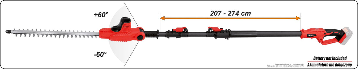 Akumuliatorinė teleskopinė krūmapjovė | 18V 207-274 cm | be akumuliatoriaus (YT-82835)