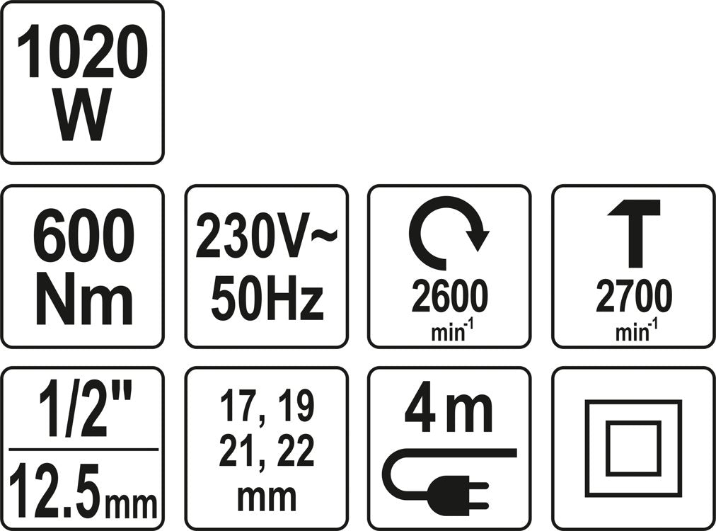 Elektrinis smūginis veržliaraktis su rinkiniu | 12,5 mm (1/2") | 600 Nm / 1020W (YT-82021)