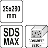 Kaltas plokščias | asfaltui ir betonui | 25 x 280 mm | SDS - Max (YT-47341)