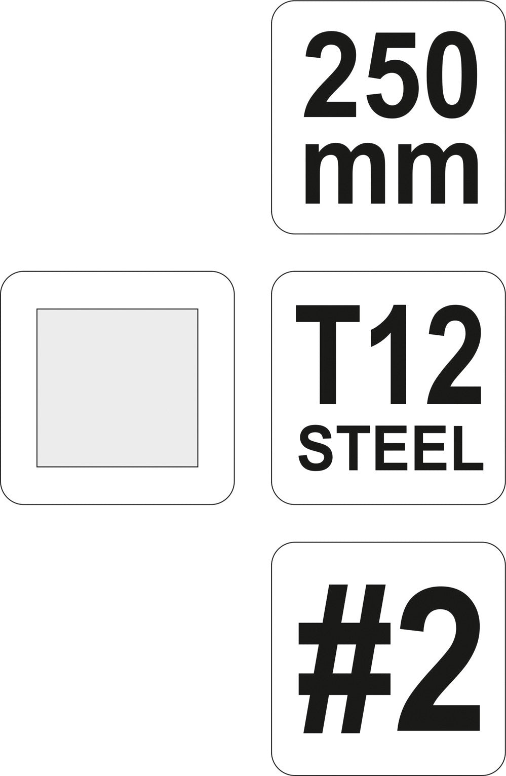 Dildė metalui kvadratinė #2, darbinis ilgs 250 mm (YT-6229)