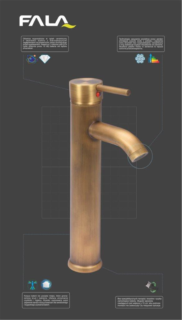 Maišytuvas kriauklei bronzinis aukštas | Retro bronze 2 (75837)