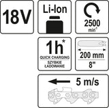 Аккумуляторная телескопическая цепная пила | 18V 200-280 cm | без аккумулятора