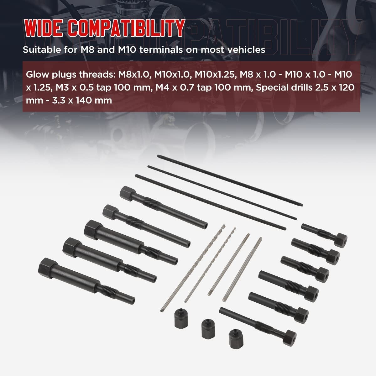 Kaitinimo žvakių elektrodų šalinimo įrankių rinkinys | M8 / M10 (VS315)