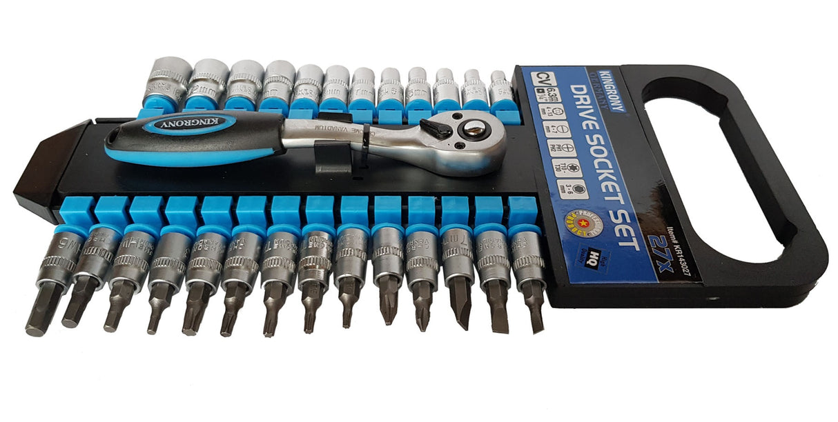 Galvučių ir antgalių rinkinys su terkšle | 6.3 mm (1/4") | 4-13 mm | 27 vnt. (KR143027)