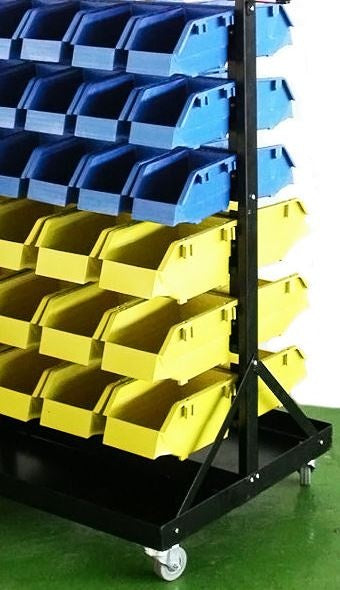 Sandėliavimo 90 vnt.dėžučių konteineris su padėklu ir ratukais 1300x650x575mm (B005)