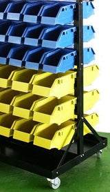 Sandėliavimo 90 vnt.dėžučių konteineris su padėklu ir ratukais 1300x650x575mm (B005)