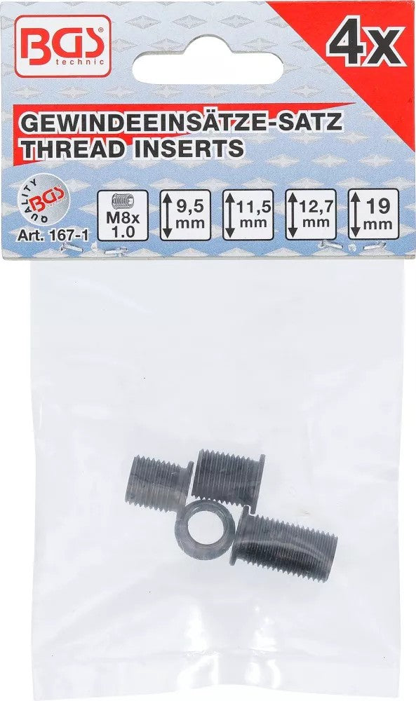 Indėklai žvakės sriegio lizdui | M8 x 1.0 | iš BGS 167 | 4 vnt. (167-1)