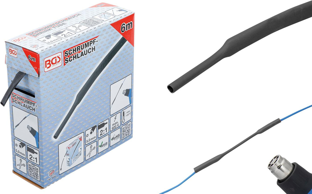 Termoizoliacinė žarnelė (kembrikas) juoda | dėžutė | Ø 5 mm | 6 m (6848)