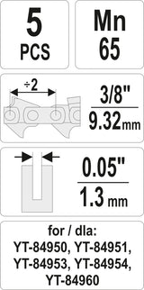 Pjūklo grandinės sujungimų rinkinys | 3/8" / 0,05" | 5 vnt. (YT-84977)