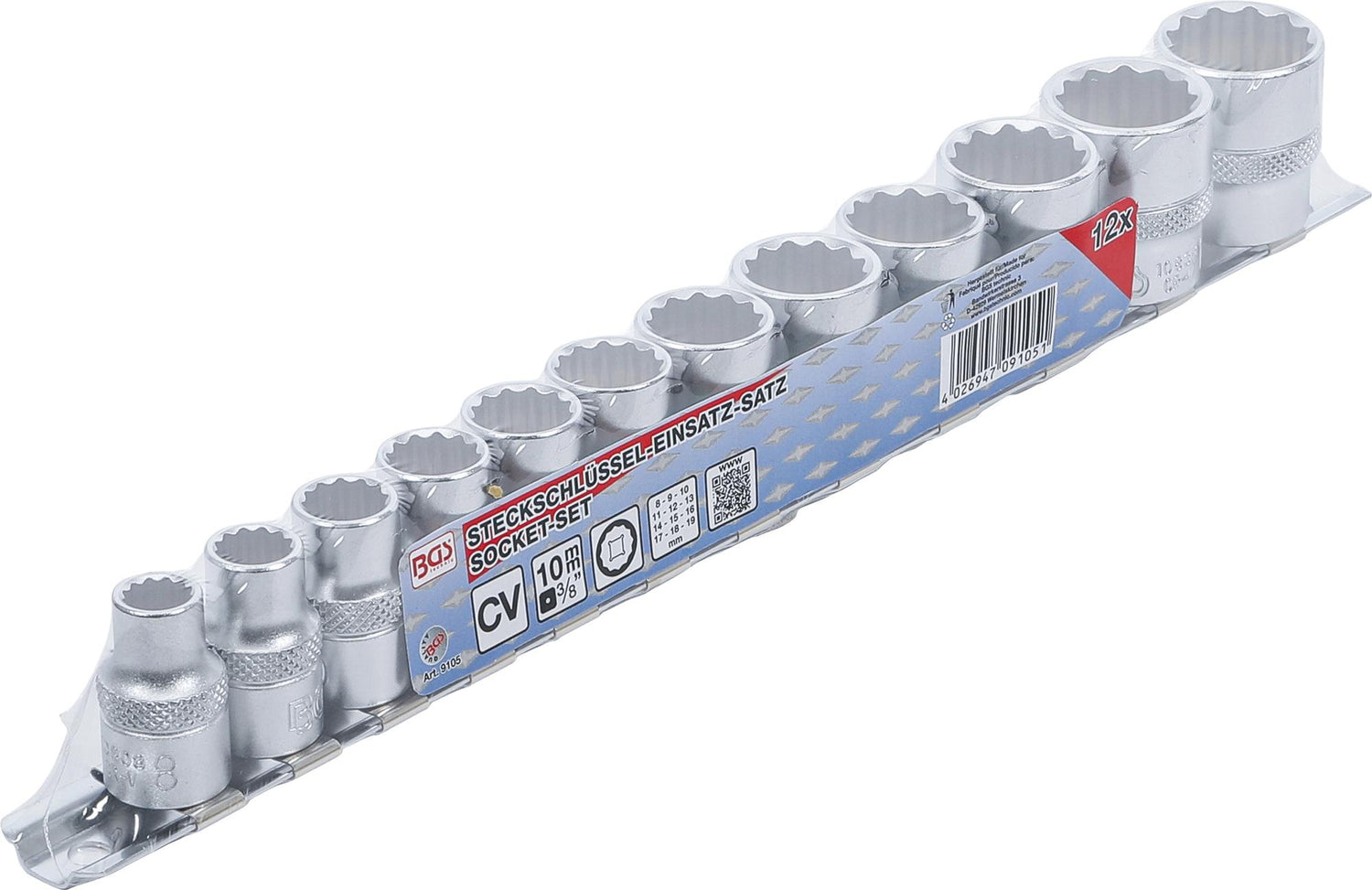 Galvučių rinkinys 12 kampų | 10 mm (3/8") | 8 - 19 mm | 12 vnt. (9105)