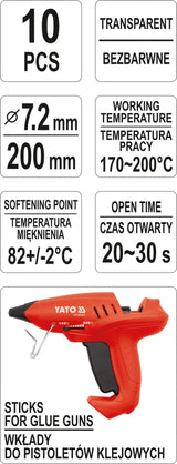 Karštų klijų lazdelės | bespalvės | 7,2X200 mm | 10 vnt. (YT-82440)