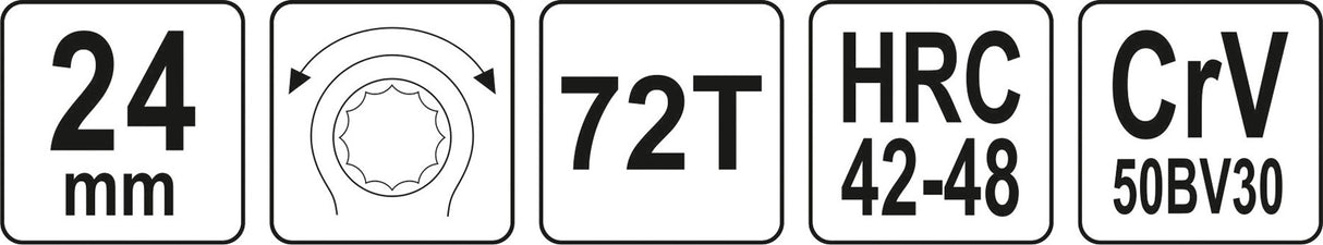 Raktas kilpinis lenktas su terkšle | reversinis | 24 mm (YT-02385)