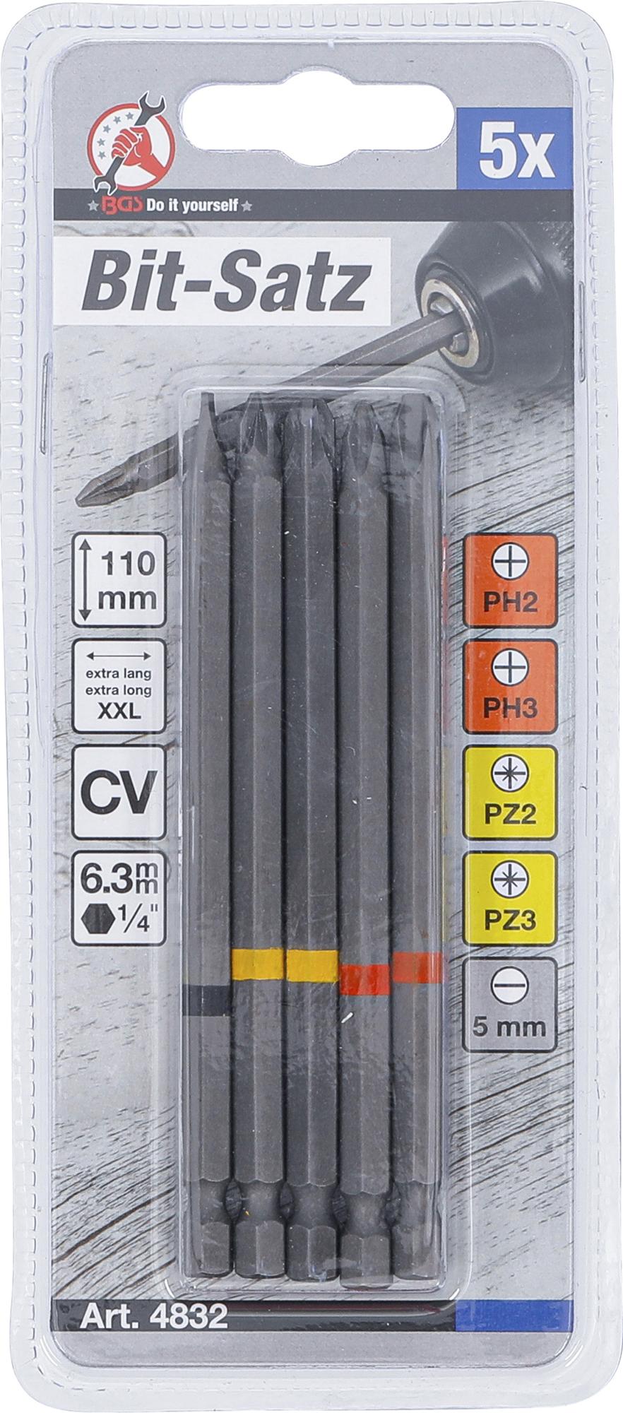 Antgalių rinkinys | 6,3 mm (1/4") | PH, PZ, SL | 110 mm | 5 vnt. (4832)