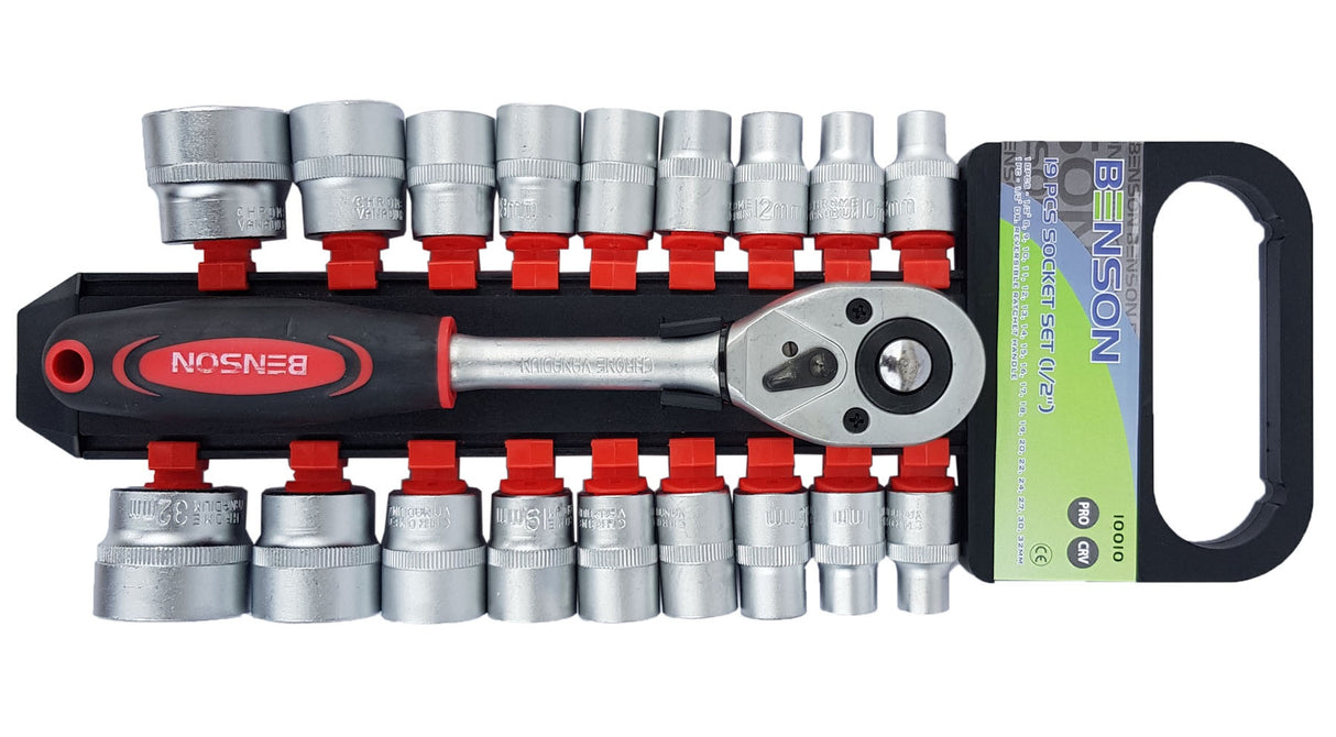 Galvučių rinkinys su terkšle | 12,5 mm (1/2") | 8-32 mm | 19 vnt. (ES10010)