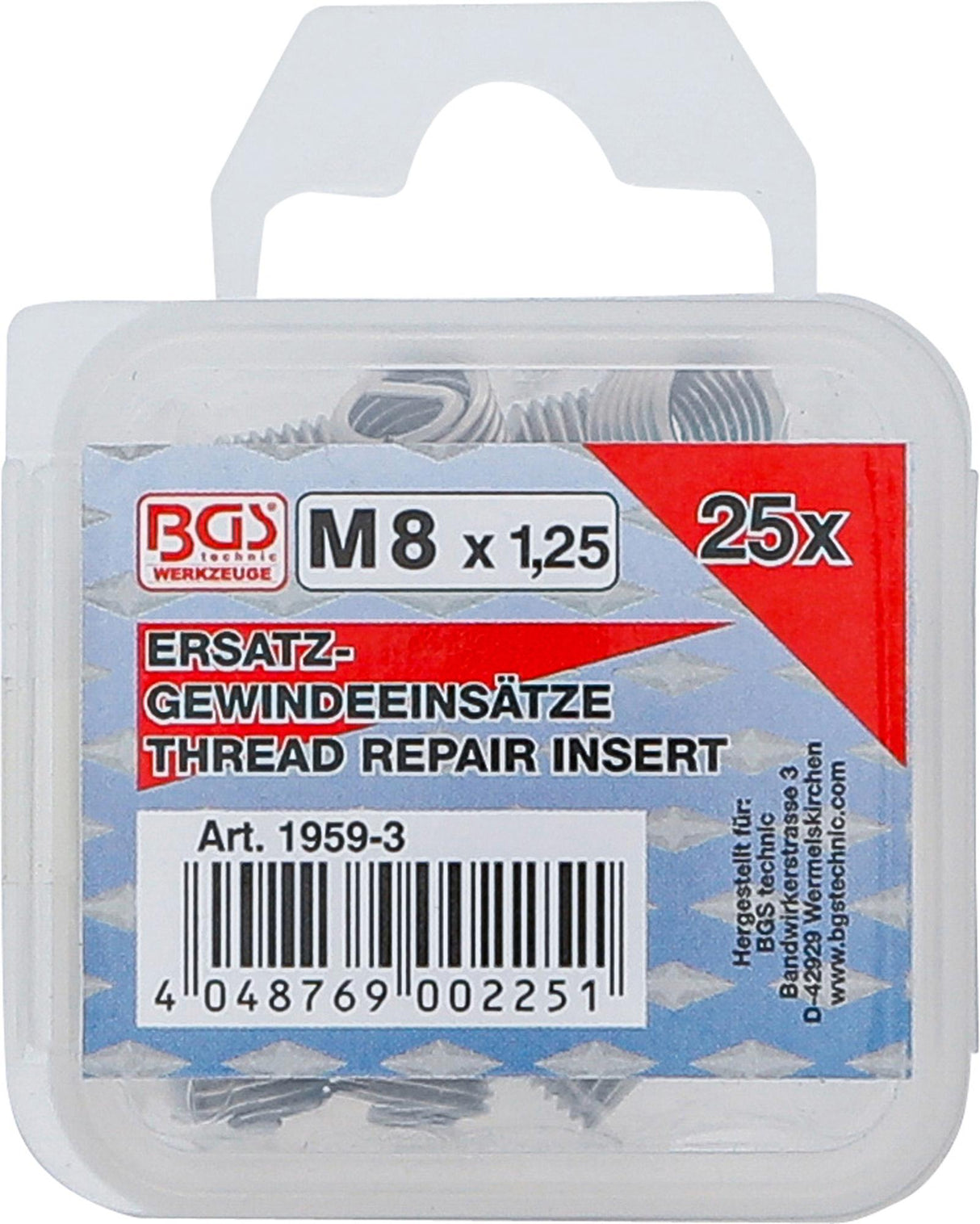 Vieliniai indėklai sriegiui | Helikoliai | M8 x 1.25 | 25 vnt. (1959-3)