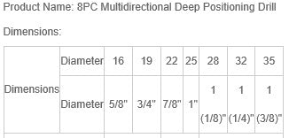 Daugiafunkciniai gilaus pozicionavimo grąžtai/frezos 16-35mm gylis ribojamas LED, 8vnt. (SK8612)