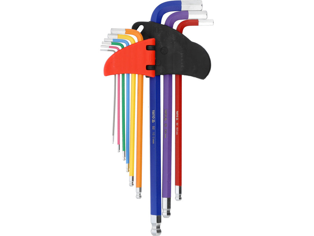 L tipo veržliarakčių rinkinys | daugiaspalviai | labai ilgi | hex šešiakampis | su rutuline galvute 1,5 - 10 mm | 9 vnt. (YT-05635)