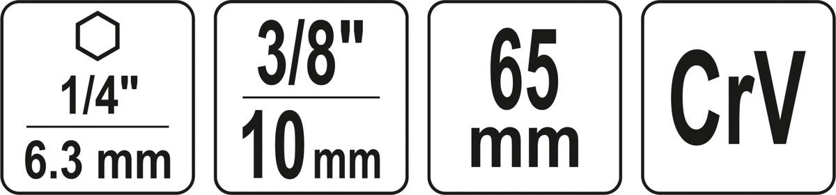 SOCKET ADAPTER HEX SHANK 3/8 65MM (YT-04626)