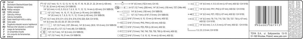 Galvučių ir įrankių rinkinys 1/2" + 1/4" | 108 vnt. (YT-38791)