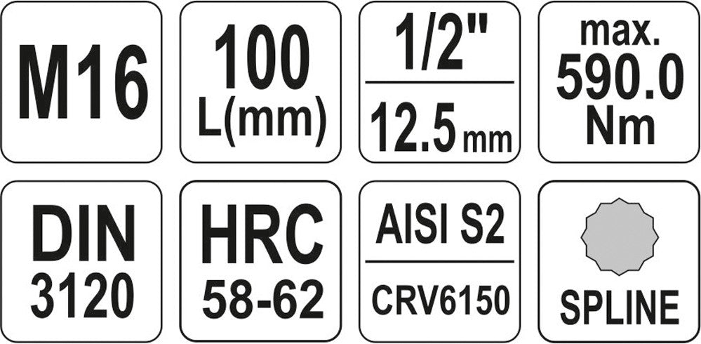 Antgalis įpresuotas į galvutę 1/2", M16 x 100mm (YT-04356)