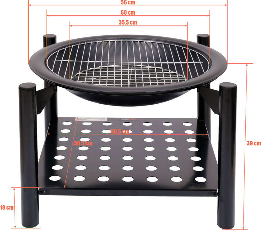 Plieninė krosnelė | grotelės | su malkų dėtuve | 50 cm (99713)