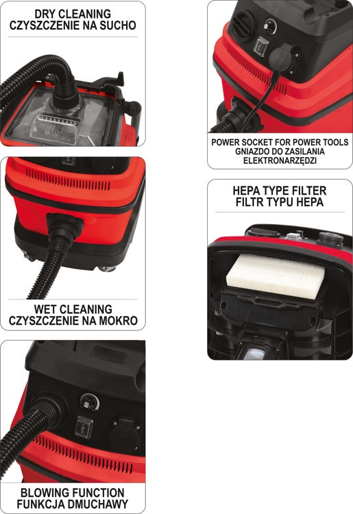 Dulkių siurblys pramoninis | drėgna ir sausa funkcija | 1600/2000 W / 30 l (YT-85715)