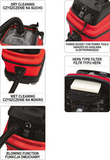 Dulkių siurblys pramoninis | drėgna ir sausa funkcija | 1600/2000 W / 30 l (YT-85715)