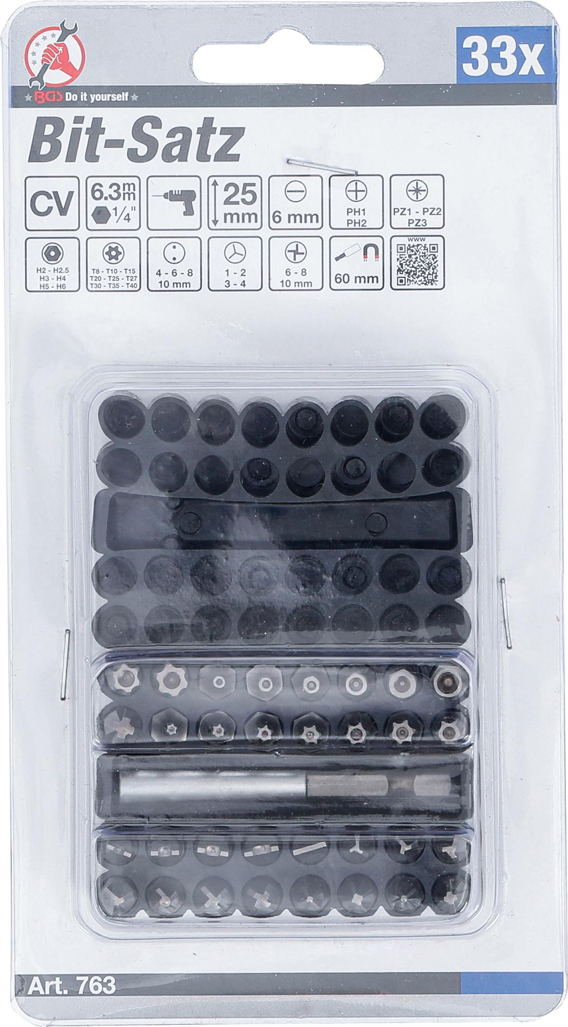 Antgalių rinkinys | trumpi | 6.3 mm (1/4") | įvairių tipų | 32 vnt. (763)
