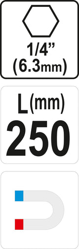 Antgalių laikiklis magnetinis ilgas | 6,3 mm (1/4") | 250 mm (YT-04683)