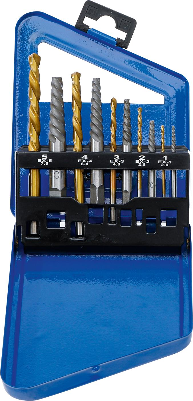 Užlūžusių varžtų išsukėjų ir kairinių grąžtų rinkinys | HSS | titano nitridas | 2 - 7.5 mm | 10 vnt. (6780)