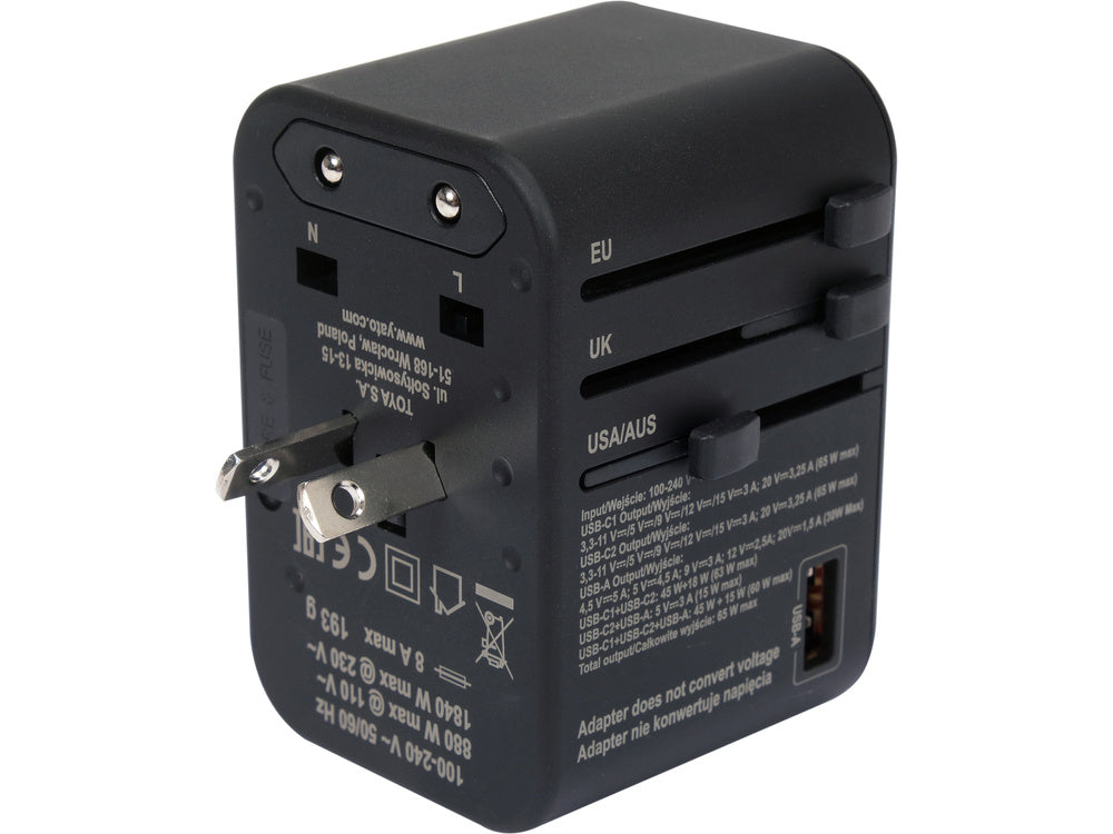 Kelionininis adapteris | universalus | daugiau nei 150 šalių / USB-C PD 65W (YT-81303)