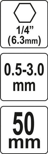 Griebtuvas grąžtams | 0.5-3.0 mm | su 1/4" (6.3mm) antgaliu (YT-04644)