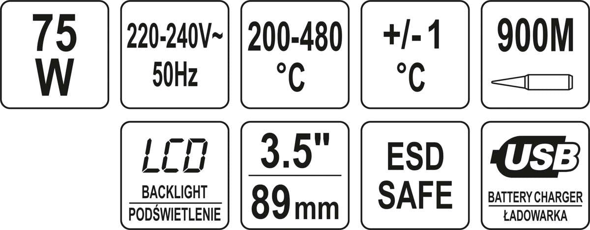 Litavimo stotelė 75W | LCD ekranas | 3,5″ tipas 900M (YT-82456)
