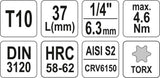 Antgalis įpresuotas į galvutę | 6.3 mm (1/4") | T-Star (Torx) T10 (YT-04302)