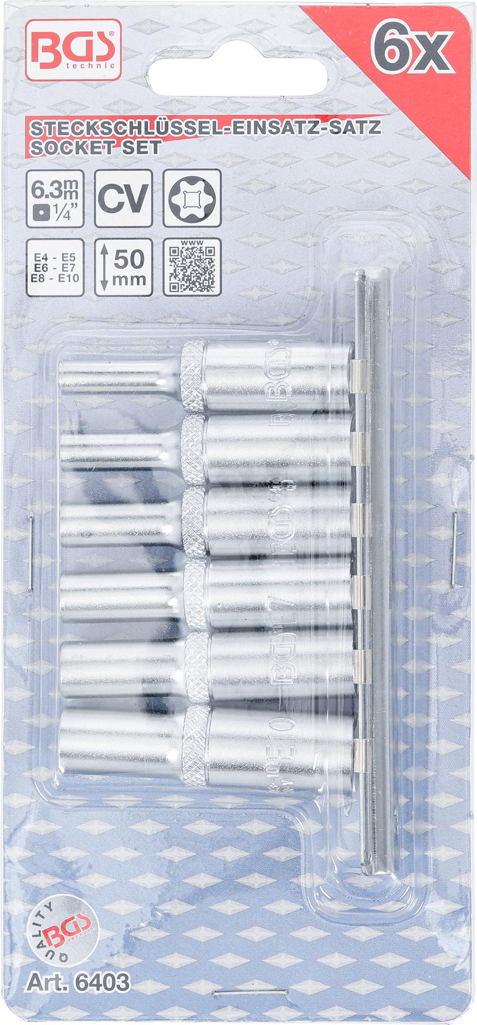 Galvučių rinkinys E-Tipas | ilgos | 6.3 mm (1/4") | E4 - E10 | 6 vnt. (6403)