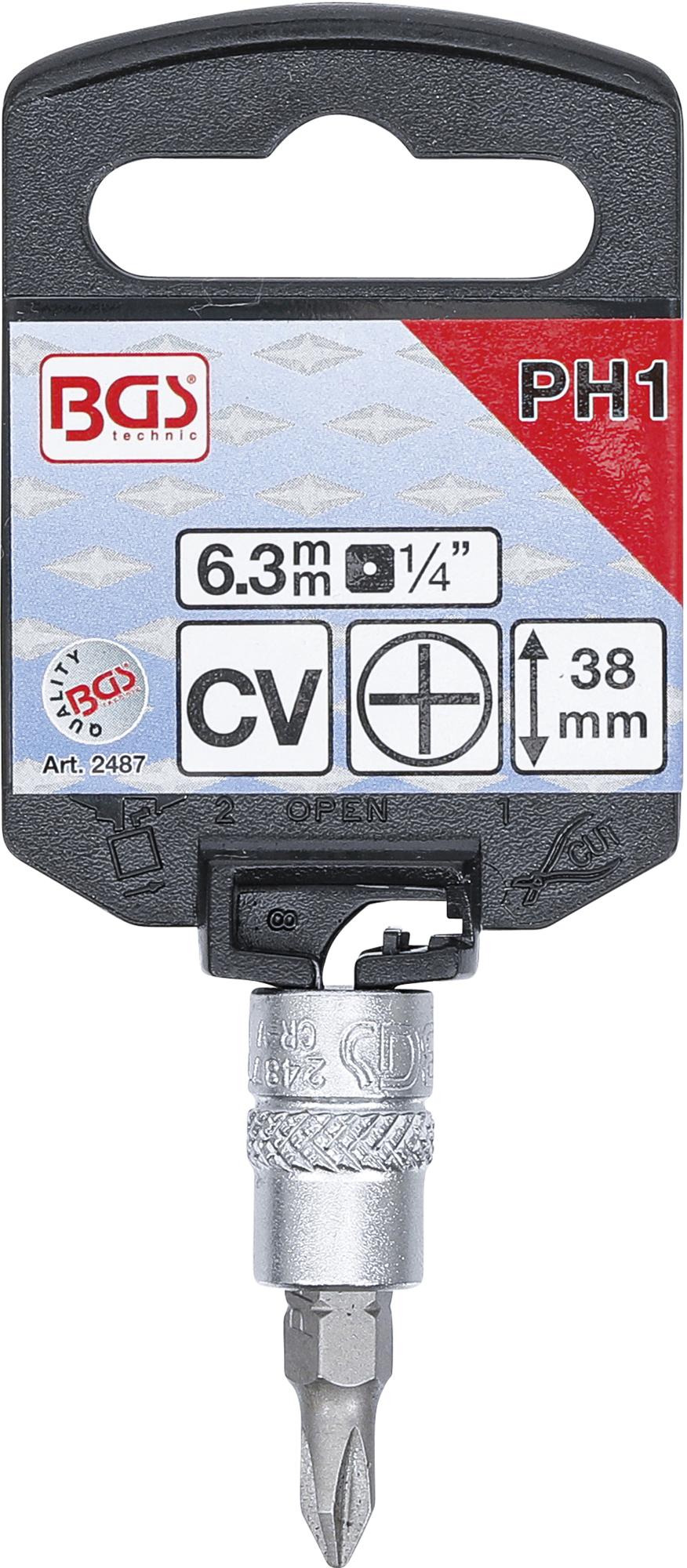 Antgalis įpresuotas į galvutę | 6.3 mm (1/4") | kryžminis PH1 (2487)