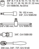 Įrankių rinkinys į vežimėlius | 10 mm (3/8") | 25 vnt. (YT-5542)